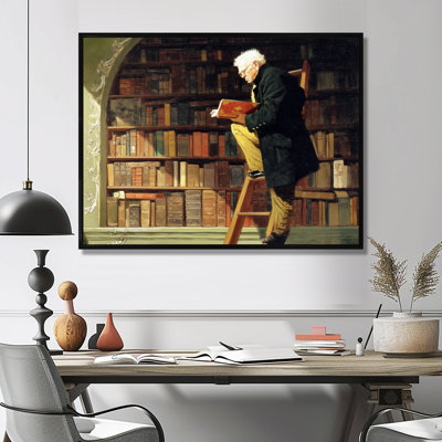 Charming Librarian In The London Library - Libraries Wall Art, Brown Vintage Canvas Print
