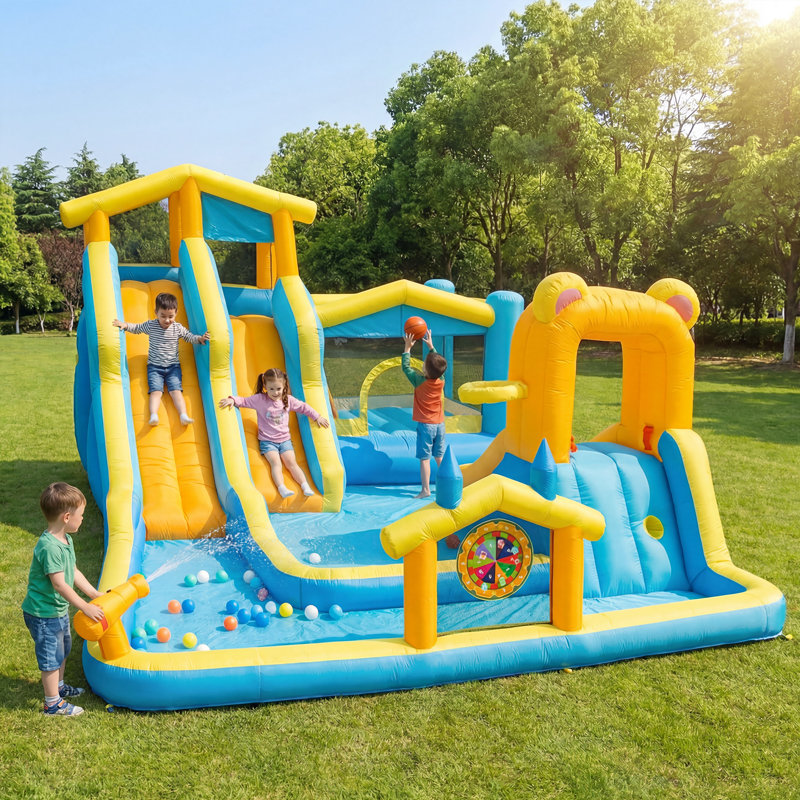 Jeu gonflable avec glissade d'eau 19,3 pi x 12 pi ECLIFE, château gonflable avec pataugeoire, mur d'escalade et panier de basketball avec souffleur d'air de 650 W pour le plaisir dans la cour extérieure