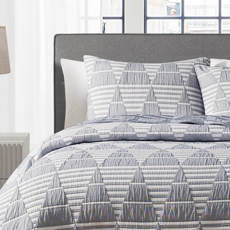 Ensemble de courtepointe réversible en mélange de coton tissé doux toutes saisons 3 pièces DESIGN STUDI, Bleu