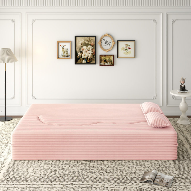 Canapé-lit Boneless, Velours bébé rose, Face à la droite