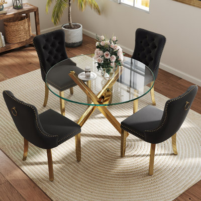 5-Piece Round Glass Dining Table Set