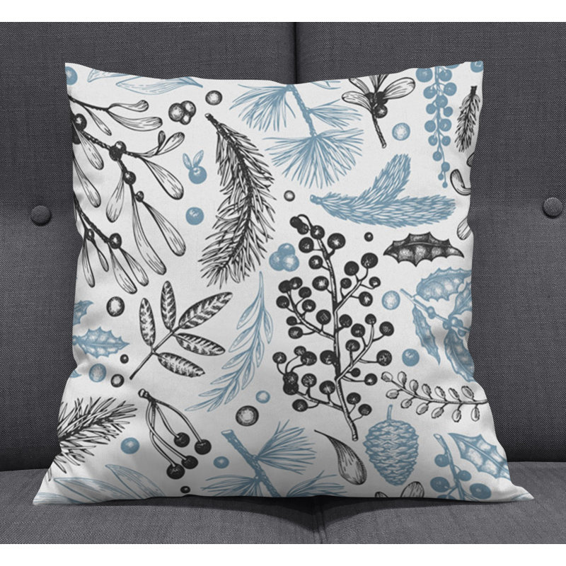 Throw Pillow With Insert, Blue/White Floral 3, 20"H x 20"W