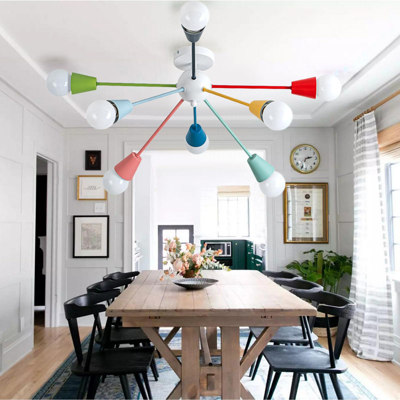 Lustre coloré 8 lumières, lustre moderne Spoutnik, luminaire pour enfants avec lumières multicolores arc-en-ciel amusantes, 8