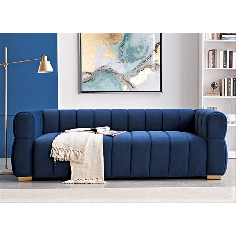 Velvet Sofa With Tufted Low Back Design, Sophisticated 3 Seater Couch For Living Rooms, 89 Inch Wide, Easy Assembly, Black