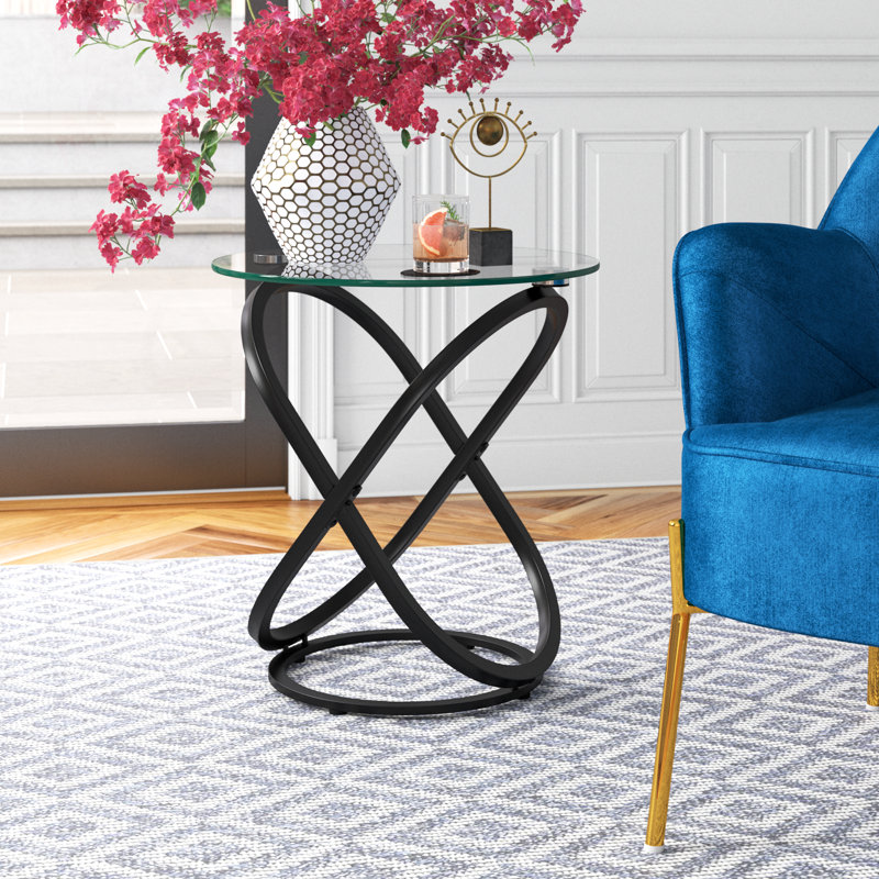 Dimitri Glass and Metal End Table, Black