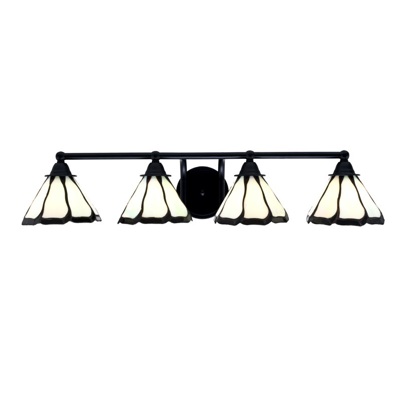 Barre d'éclairage de salle de bain 4 lumières Paramount au fini noir mat avec verre d'art perle de 7 po et flair noir
