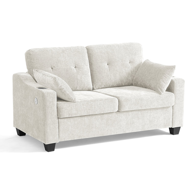 Divan-lit double escamotable, canapé convertible 2-en-1 en chenille avec charge USB, Chenille beige