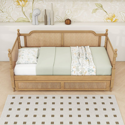 Rattan Wooden Daybed with Twin Trundle