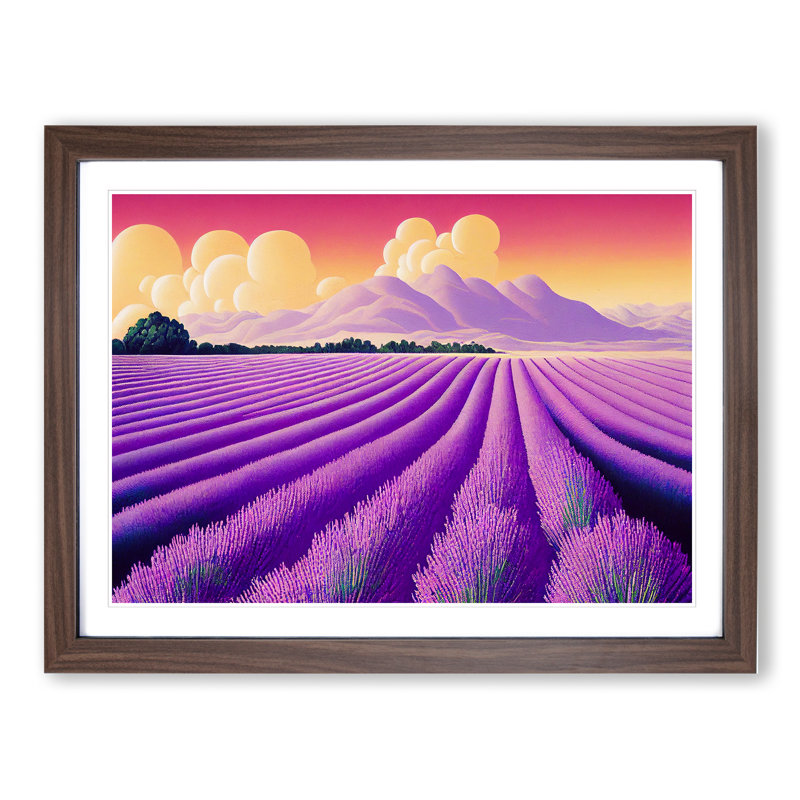 Epic Lavender Flower Field - Framed Print, 25cm H x 34cm W x 2cm D, Walnut