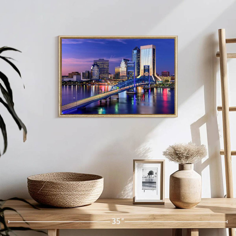 Paysage urbain de Jacksonville, 19 po x 13 po, Cadre flottant en bois naturel