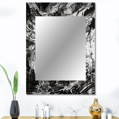 Noir et blanc Graffiti Cosmic II - miroir décoratif géométrique, miroir mural noir, impression d'art en métal