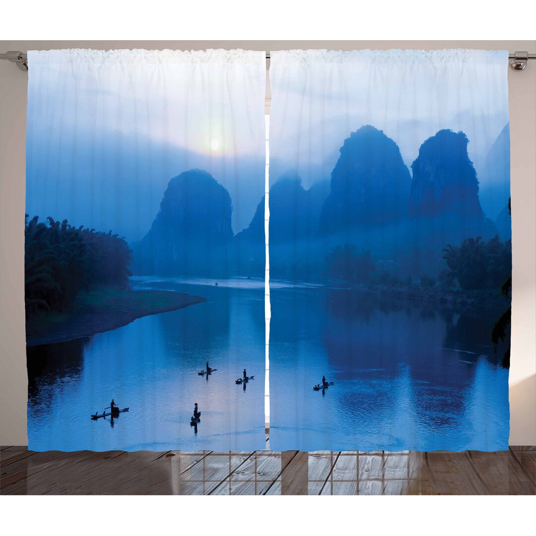 Rustikaler Vorhang, Sonnenaufgang-Bambusfloß China, Blau, Royal Blue Aqua