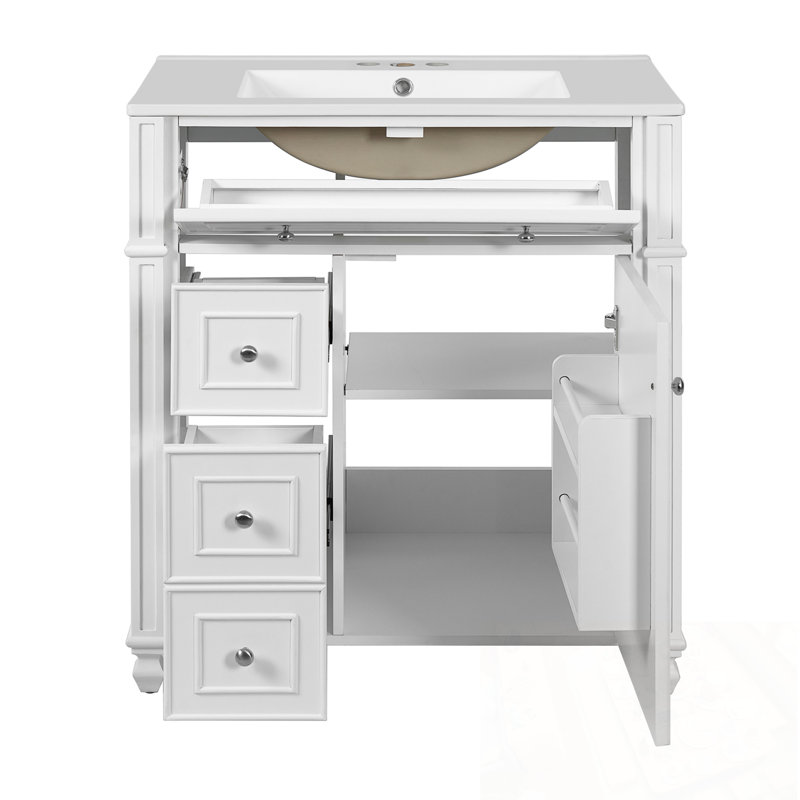 Freestanding Bathroom Vanity  With Adjustable Shelf And Drawers, White