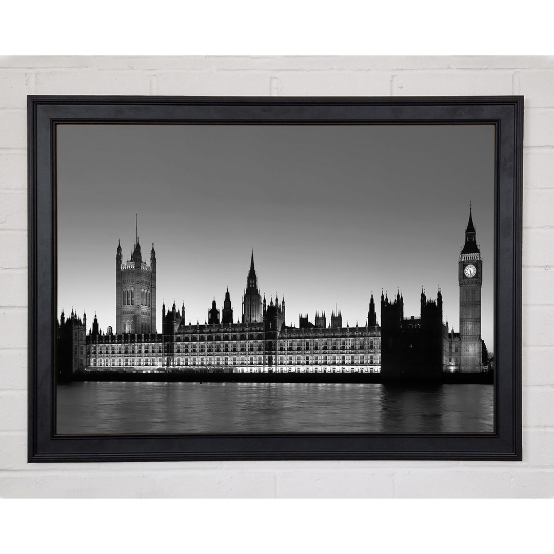 London Houses Of Parliament On The Thames B N W - Einzelne Bilderrahmen Kunstdrucke