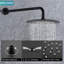 Douche murale avec pomme de pluie de 10 po et poche - noir mat. Valve d'équilibrage, support réglable, joint rotatif 360 °, corrosion. Débit de 1,8 gallon par minute, type double, tuyau américain compatible noir et noir