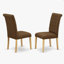 Ensemble de table de salle à manger 5 pièces pour 4 personnes comprenant une table de salle à manger ronde avec piédestal et 4 chaises rembourrées en tissu de lin brun, chêne-499968175-499968168-404029428