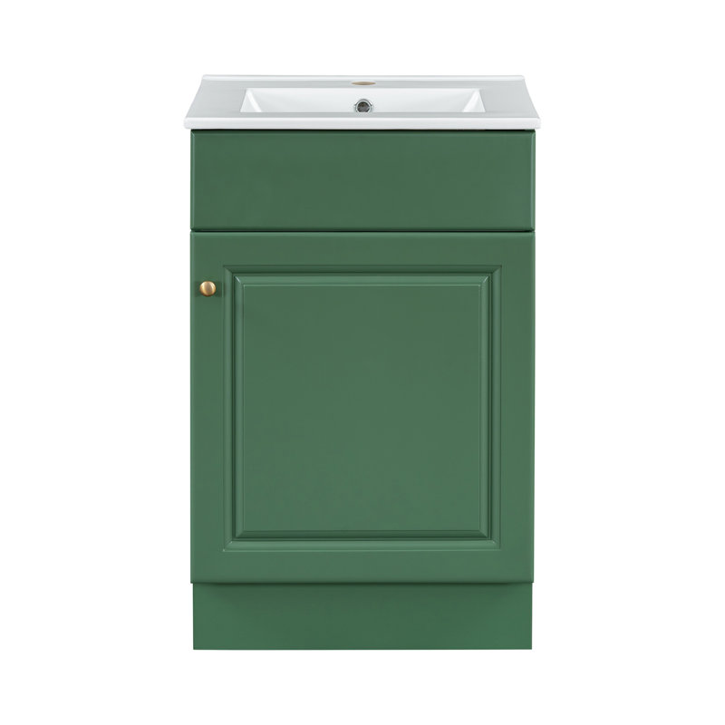 Meuble-lavabo de 20 po avec lavabo, meuble-lavabo avec tablette de porte et tablette réglable, vert