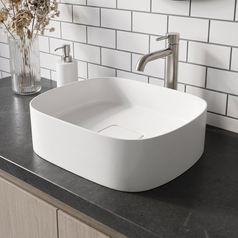 VIGO UltraThin™ 16-in L x 14-in W Matte White Matte Stone™ Vessel Rectangular Minimalist Bathroom Sink