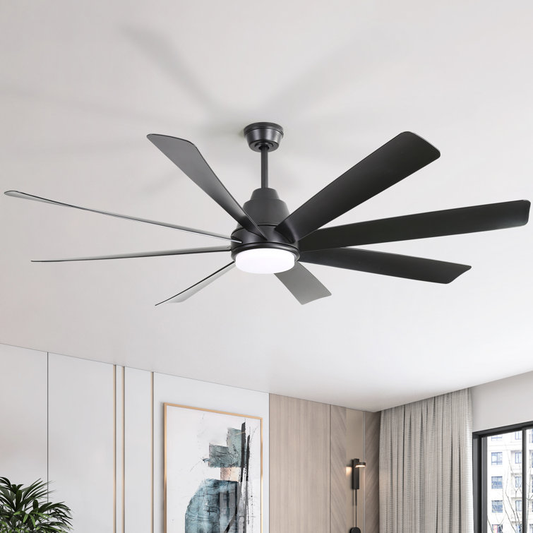 Brixham 72" 8 - Blade Classic Matte Black LED Ceiling Fan Light With Remote Control