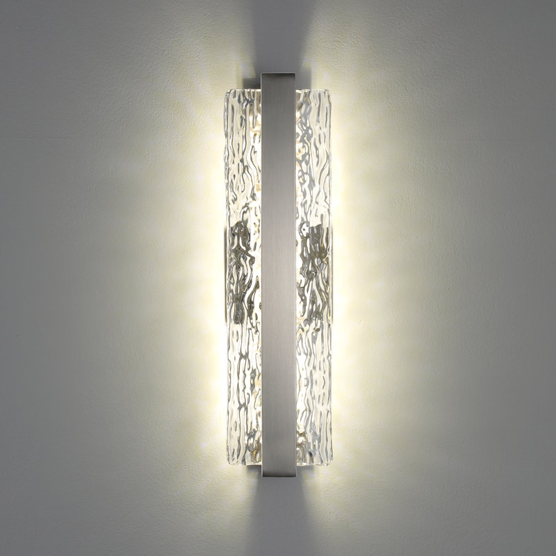 LED Dimmable Wall sconces with Water Corrugated Glass Wall Lamp, Gold, 23.62" H x 4.72" W x 3.94" D