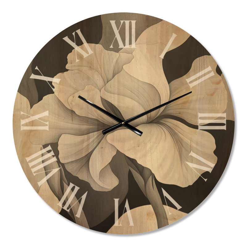 Horloge murale en bois glamour « Iris Bloom monochrome », Medium