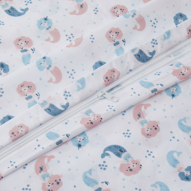 Queen Pink and Blue Cotton Mermaid Duvet Cover Set