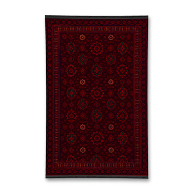 MOSSO Red Traditional Washable Woven Backing Area Rug