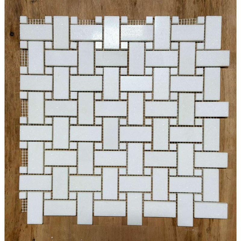 1x2 Thassos Basketweave with White Thassos Dot