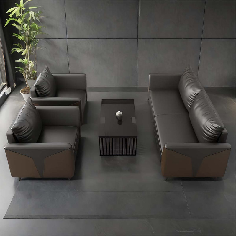 Black Business Reception Sofa Coffee Table Set