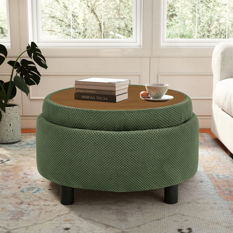 Table basse ronde avec repose-pieds 25 po avec couvercle réversible, Vert foncé