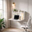 Drop Leaf Wall Mounted Desk with Hidden Storage, White Modern Floating Home Office Work Table