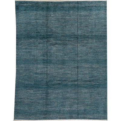 Tapis bleu et gris noué à la main de haute qualité