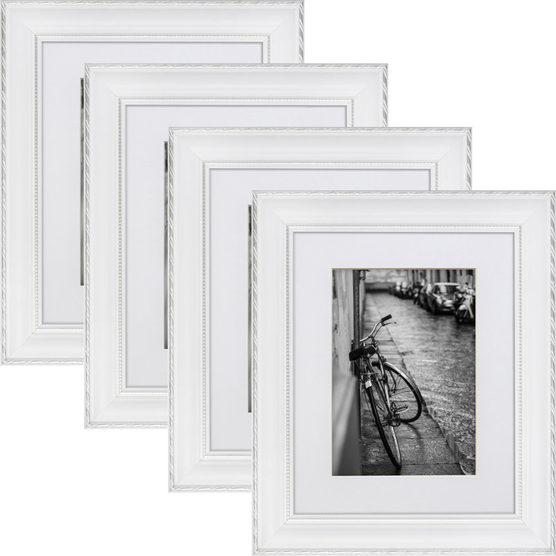 Averick Silver/Gold Solid Wood Picture Frame - Set of 4 with Mat, 14" x 18" Matted to 12" x 16"