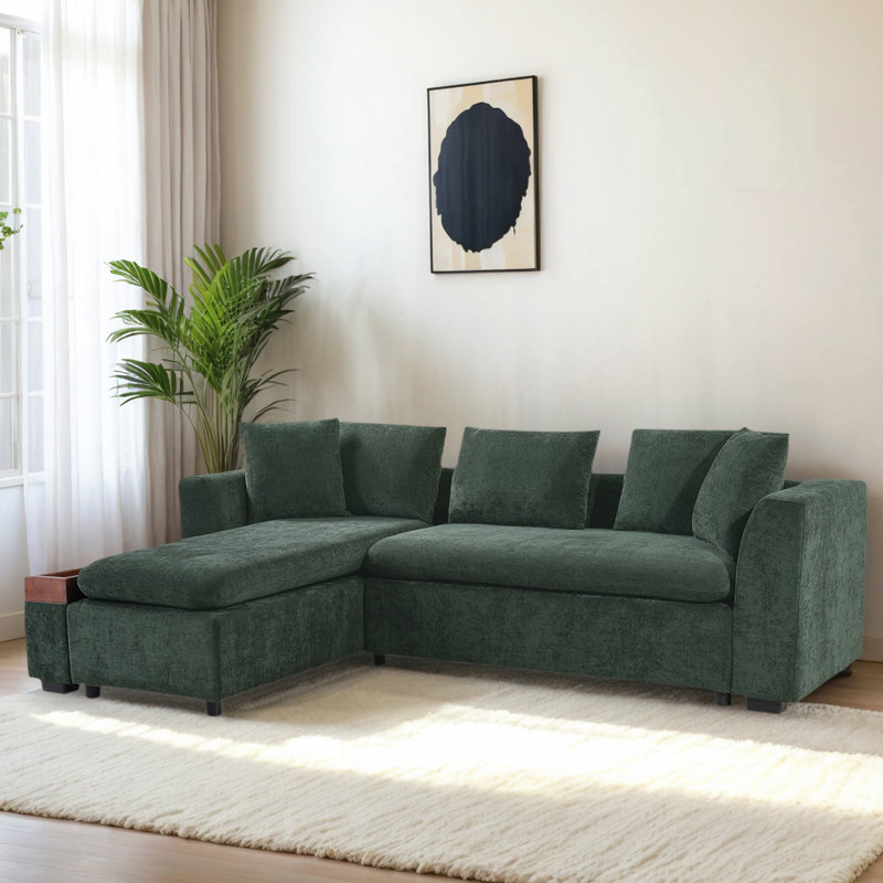 Canapé modulaire en L Luxury Chenille - canapé rembourré 93,7 po avec sièges profonds, rangement caché et coussins assortis