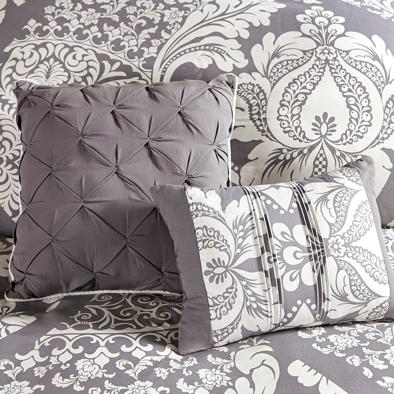 Édredon gris très grand 7 pièces - Coton imprimé avec détails de broderie pour le rembourrage du lit, Gris