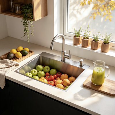 Évier de cuisine à cuve simple à poser en acier inoxydable
