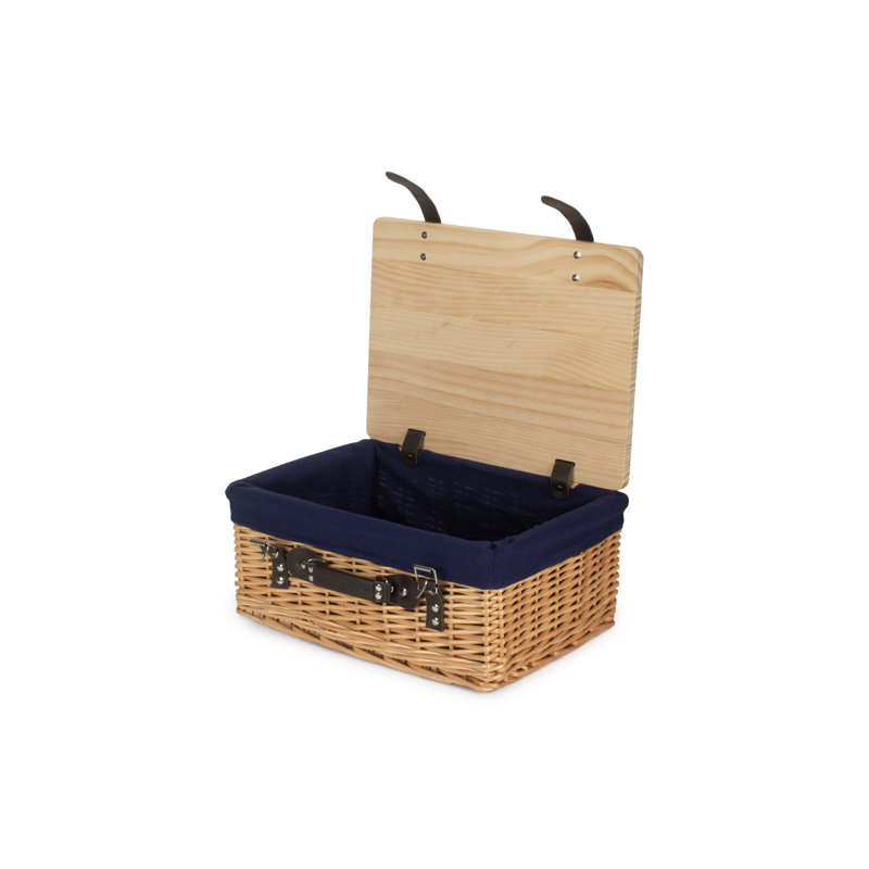 Wicker Lined Gift or Storage Hamper Basket with Lid, 19cm H x 46cm W x 30cm D, Buff/Navy