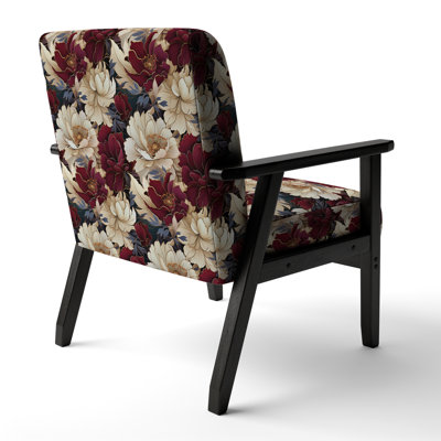 Rich Beige And Red Poppies Opulent Flowers - Upholstered Farmhouse Arm Chair, Gold Accent Chair