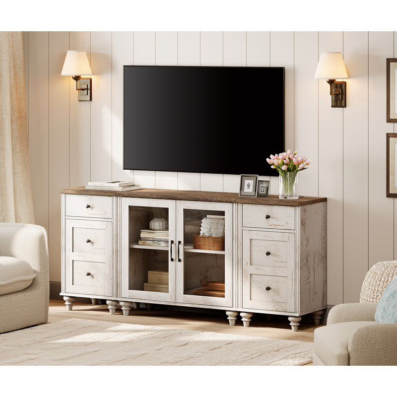Crédence de rangement l 66,9 po Nayani, Noyer / blanc rustique