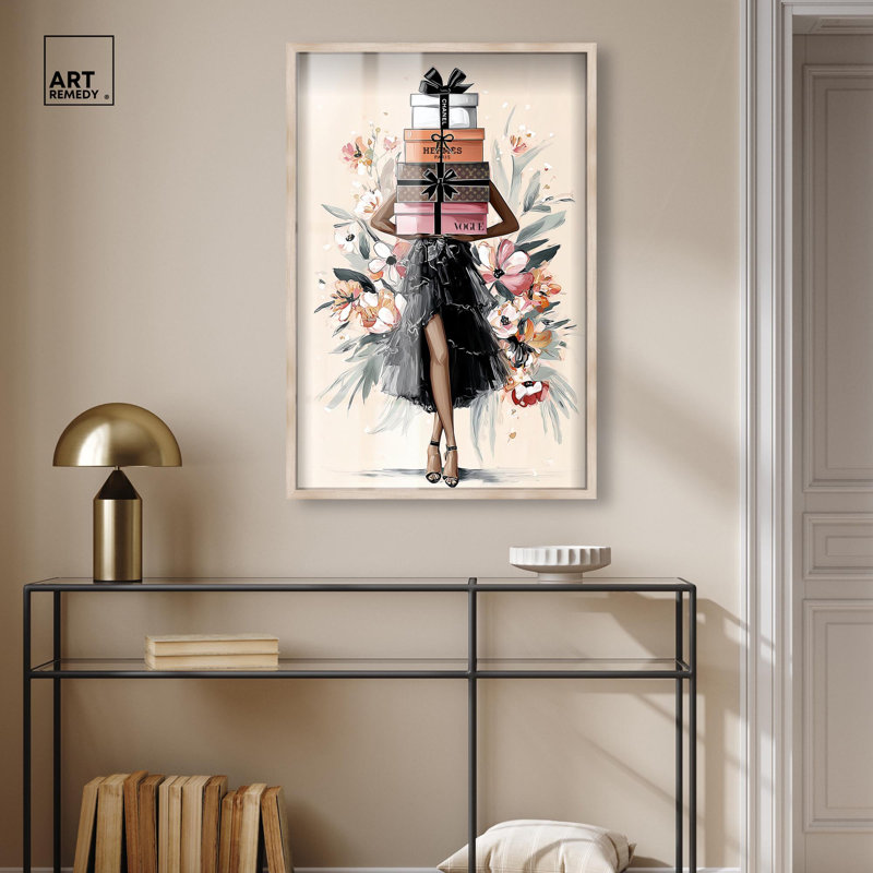 «Her Blossoming Gift Stack Shadowbox Print» par Art Remedy, cadre blond, 25 x 37, H 37 po x l 25 po, Cadre blond