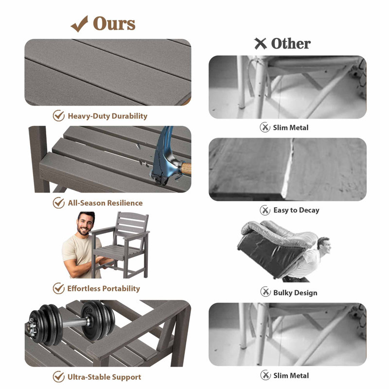 Ensemble de salle à manger d'extérieur gris en plastique Hdpe 7 pièces avec fauteuils