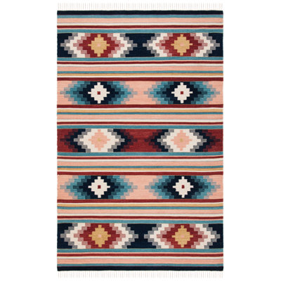 Suresnes Flat Weave Wool/Cotton Southwestern Rug in Light Pink/Blue