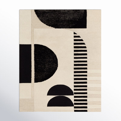 Sola Geometric Handmade Tufted Wool Cream/Black/Light Beige Area Rug