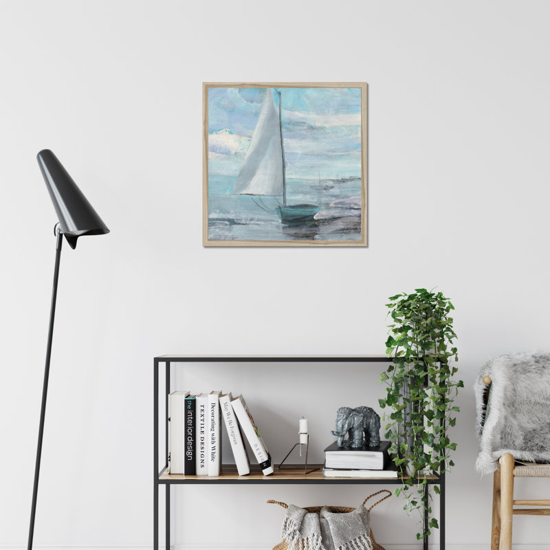Silver Sail by Albena Hristova - Painting, Natural Wood Framed Paper Print, 34cm H x 34cm W