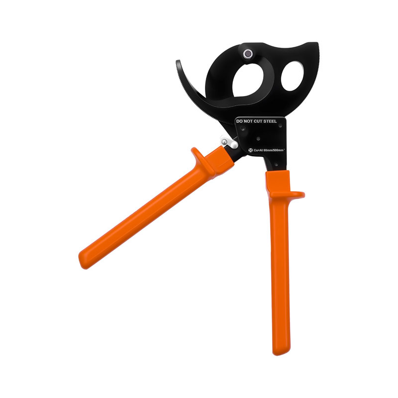 Ratcheting Cable Cutter with Spring Steel Blades, PVC-Coated Handles, and Quick-Release Button for Copper and Aluminum Cables up to 1000 MCM