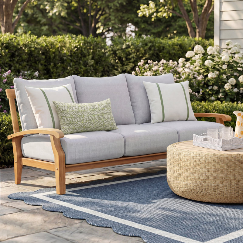 Summerton 77.5'' Wide Outdoor Teak Patio Sofa with Cushions, Beige