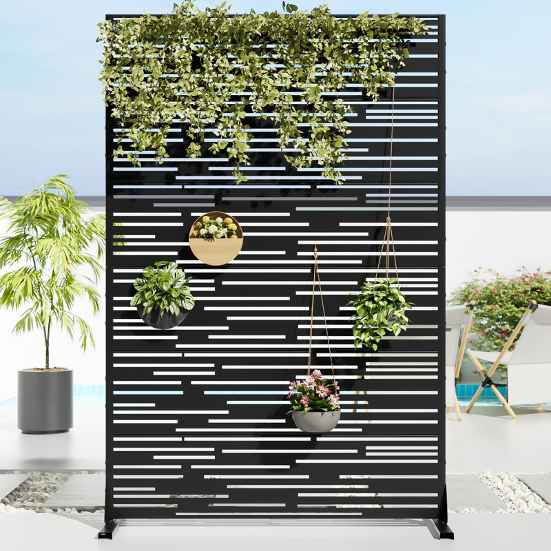 Metal Privacy Screen Panel Pattern, Black, 72"H x 47"W x 16"D