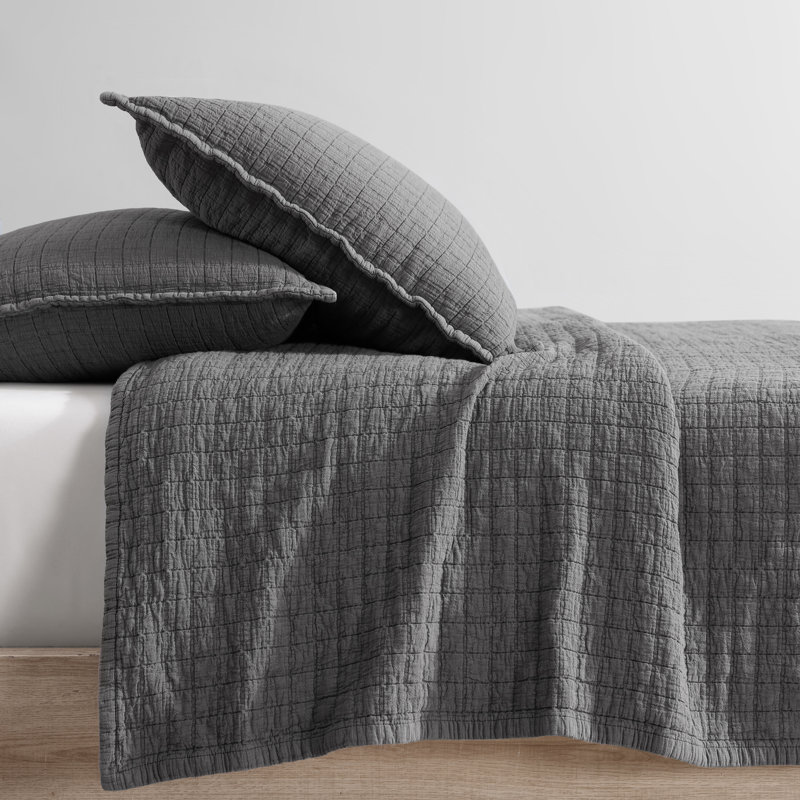 Calvin Klein Essential Garment Washed Solid Cotton Sham Set, King, Dark Gray