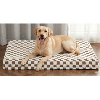 Lit orthopédique pour chien de grande taille, très grand format avec housse amovible et lavable, conception moderne en peluche remplie de mousse de caisse à mémoire de forme, dimensions: 42 po sur 28 po, couleur: brun