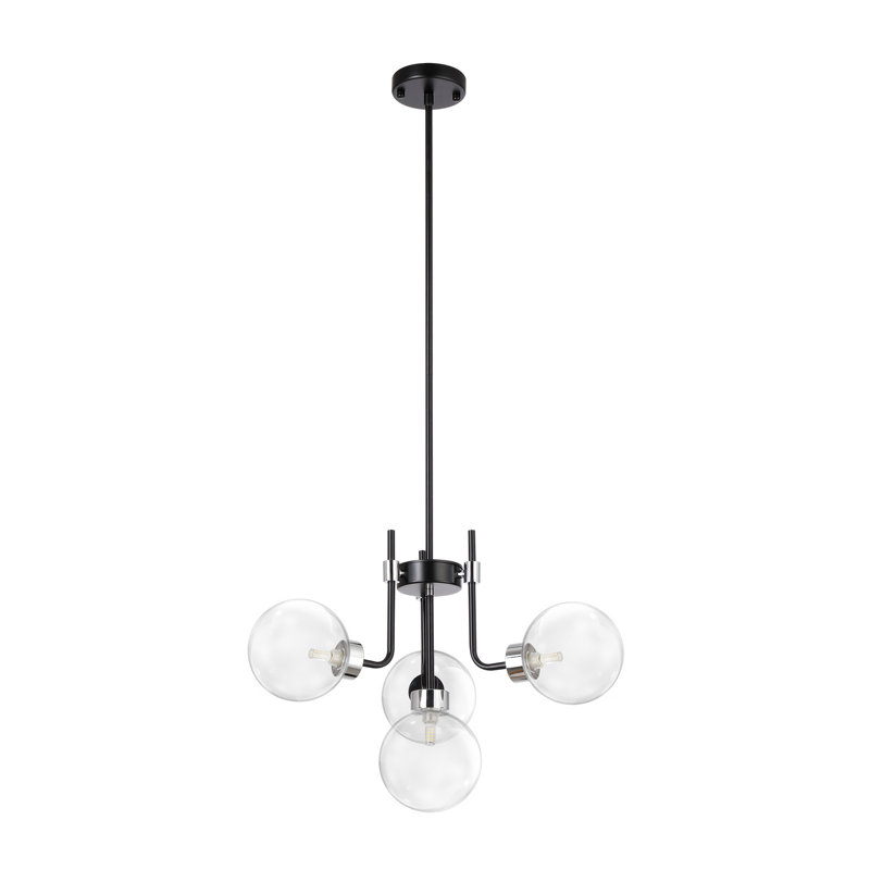 Lustre parsons en verre de style globe de 20 pouces à 4 lumières Harvyn, Noir satiné